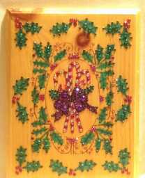 Candy Canes & Holly Christmas Wall Hanging Wood Burned, Painted Embellished With Colored Crystals Rhinestones - thumbnail 1