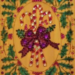 Candy Canes & Holly Christmas Wall Hanging Wood Burned, Painted Embellished With Colored Crystals Rhinestones - thumbnail 2