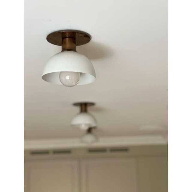 Brass Flush Mount Ceiling Light, White Dome Lamp, Minimalist Modern Lighting, Mid Century Fixture - image 1