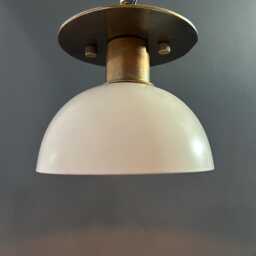 Brass Flush Mount Ceiling Light, White Dome Lamp, Minimalist Modern Lighting, Mid Century Fixture - thumbnail 3