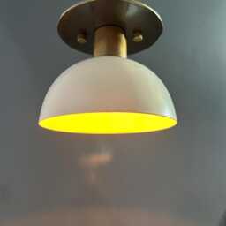 Brass Flush Mount Ceiling Light, White Dome Lamp, Minimalist Modern Lighting, Mid Century Fixture - thumbnail 2