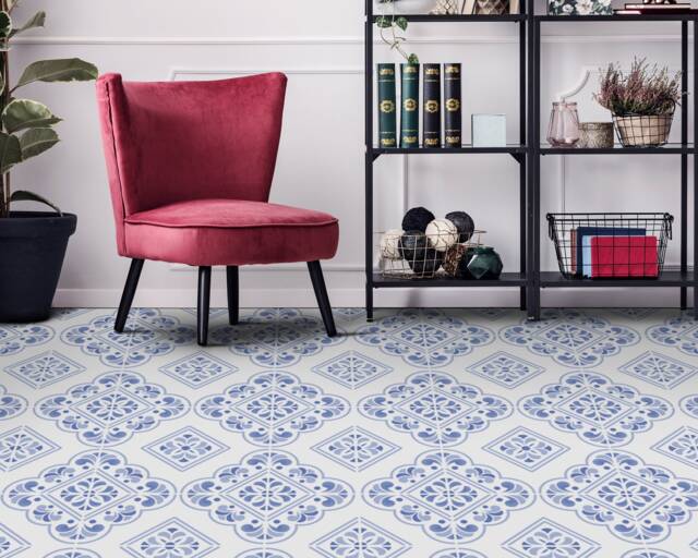 Glaze Azulejos Mosaic Vinyl Flooring, Blue Baby Shower Ideas, White Abstract Decor, Tiles Comfort Eco Friendly Floor - image 1