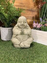 Stone Garden Happy Smiling Praying Buddha Statue Ornament - thumbnail 1