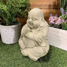 Stone Garden Happy Smiling Praying Buddha Statue Ornament - thumbnail 3