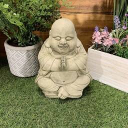 Stone Garden Happy Smiling Praying Buddha Statue Ornament - thumbnail 2