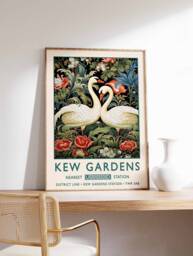William Morris Swan Print, Kew Gardens London Poster, Vintage Wall Art, Floral Poster - thumbnail 1