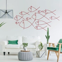 School Of Fish Wall Decal - Minimalist Line Art, Vinyl Aquarium Decor - thumbnail 3