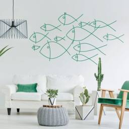 School Of Fish Wall Decal - Minimalist Line Art, Vinyl Aquarium Decor - thumbnail 2