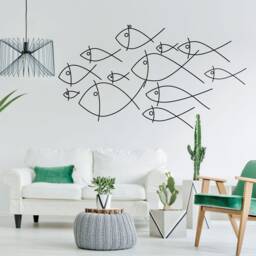 School Of Fish Wall Decal - Minimalist Line Art, Vinyl Aquarium Decor