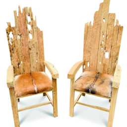 Teak Root Goat Skin King Chair With High Backrest - thumbnail 3