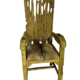 Teak Root Goat Skin King Chair With High Backrest - thumbnail 4