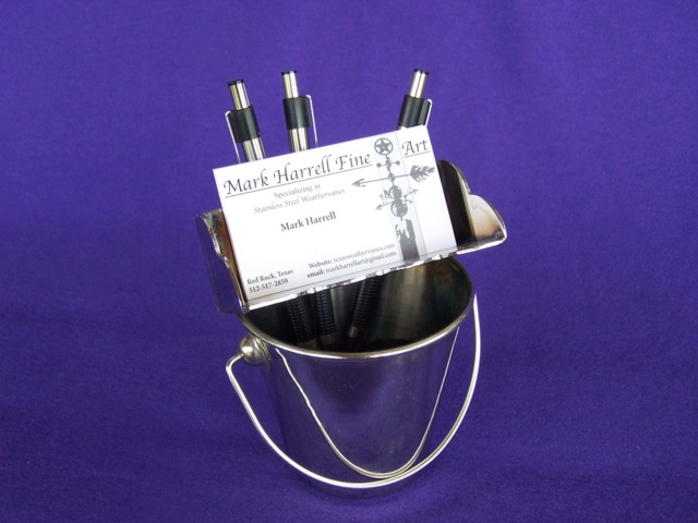 Stainless Steel Business Card & Pen Holder. Polished