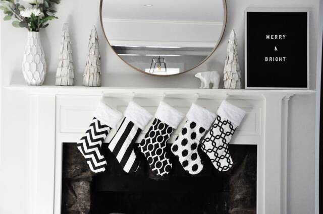 Black Christmas Stocking, Holiday Decor, & White, Chevron Canopy Stripe Gotcha Sydney Jo Ikat 590 082 No.099 No.389 No.390 - image 1