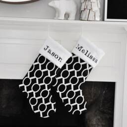 Black Christmas Stocking, Holiday Decor, & White, Chevron Canopy Stripe Gotcha Sydney Jo Ikat 590 082 No.099 No.389 No.390 - thumbnail 3