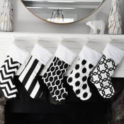 Black Christmas Stocking, Holiday Decor, & White, Chevron Canopy Stripe Gotcha Sydney Jo Ikat 590 082 No.099 No.389 No.390 - thumbnail 2