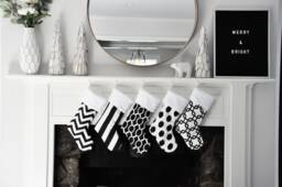 Black Christmas Stocking, Holiday Decor, & White, Chevron Canopy Stripe Gotcha Sydney Jo Ikat 590 082 No.099 No.389 No.390