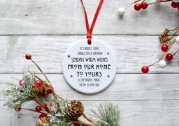 Personalised From Our Home To Yours Christmas Ceramic/Porcelain Hanging Decoration Keepsake - Gift Art Deco