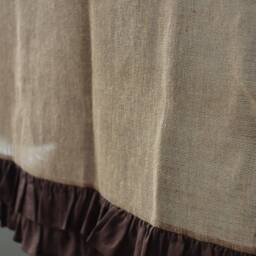 Burlap Curtain With Double Linen Ruffle, Primitive Farmhouse Style - thumbnail 2