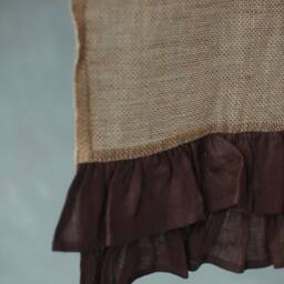 Burlap Curtain With Double Linen Ruffle, Primitive Farmhouse Style - thumbnail 3