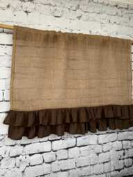 Burlap Curtain With Double Linen Ruffle, Primitive Farmhouse Style - thumbnail 1
