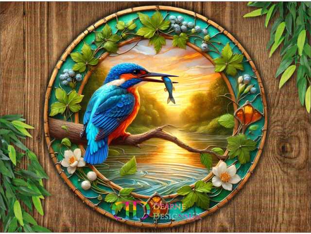 Kingfisher Sign, Plaque, Art, Faux Stained Glass Kingfisher, Metal Kingfisher Wall Art - image 1