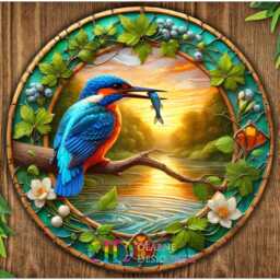Kingfisher Sign, Plaque, Art, Faux Stained Glass Kingfisher, Metal Kingfisher Wall Art - thumbnail 3