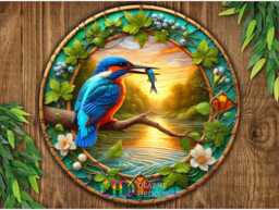 Kingfisher Sign, Plaque, Art, Faux Stained Glass Kingfisher, Metal Kingfisher Wall Art - thumbnail 1
