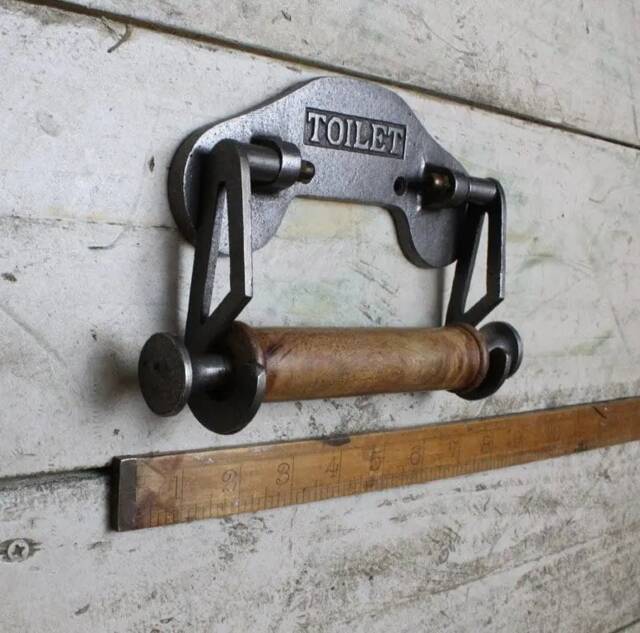 For??t Albert Industrial Rustic Hand Forged Wood Handle Vintage Toilet Roll Holder in Antique Iron - image 1