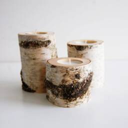 Rustic Birch Branch Candleholders Set Of 3, Wooden Tealight Holders, Hygge Home Decor - thumbnail 3