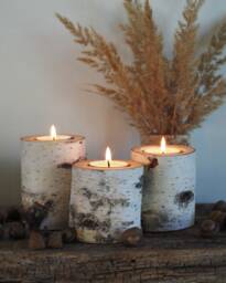 Rustic Birch Branch Candleholders Set Of 3, Wooden Tealight Holders, Hygge Home Decor - thumbnail 1