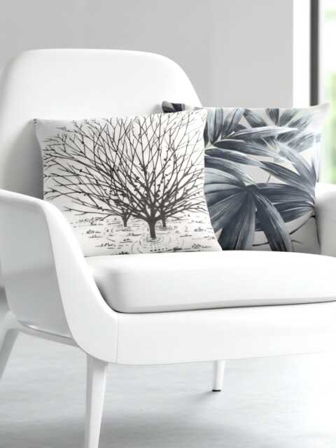 Tree Nature Cushion 40 X cm - 50 Black White Vintage Fabric, Retro Cover, Mid-Century Modern Cover Off-White Ecru Hygge - image 1