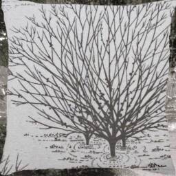 Tree Nature Cushion 40 X cm - 50 Black White Vintage Fabric, Retro Cover, Mid-Century Modern Cover Off-White Ecru Hygge - thumbnail 3