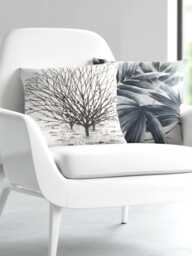 Tree Nature Cushion 40 X cm - 50 Black White Vintage Fabric, Retro Cover, Mid-Century Modern Cover Off-White Ecru Hygge - thumbnail 1