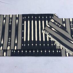 Multiple Sizes Black Cotton Runner Handmade Rug - Hand Woven & White - thumbnail 3