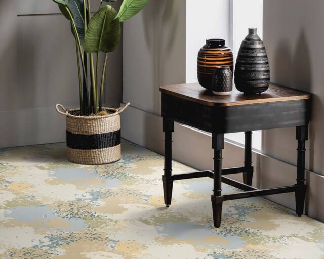 Impressionist Ink Print Vinyl Flooring, Gray Retro Floor Cover, Beige Flooring Decor, Abstract Modern Living Room Decoration - image 1