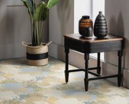 Impressionist Ink Print Vinyl Flooring, Gray Retro Floor Cover, Beige Flooring Decor, Abstract Modern Living Room Decoration - thumbnail 1