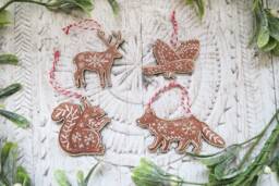 Set Of 4 Gingerbread Animal Wooden Decorations/Christmas Tree Ornament Winter Gift Holiday Stocking Filler