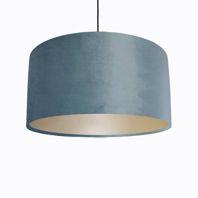 Duck Egg Blue Velvet Lampshade With Champagne Lining - image 1