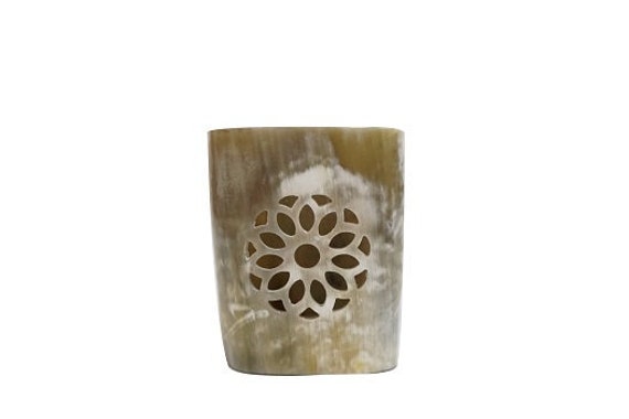 Sunflower One Side Carving Hurricane Candle Holder, Pen Holder , Storage Desk Organizer, House Warming Gift Horn Decor, Wedding - image 1