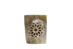 Sunflower One Side Carving Hurricane Candle Holder, Pen Holder , Storage Desk Organizer, House Warming Gift Horn Decor, Wedding - thumbnail 1