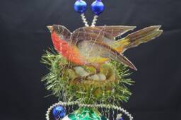 Vintage Christmas Ornament With Dresden Trims, Victorian Die Cuts & Mercury Glass Beads