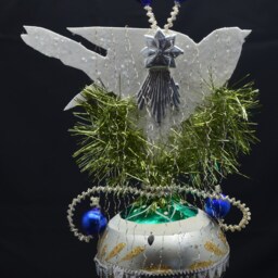 Vintage Christmas Ornament With Dresden Trims, Victorian Die Cuts & Mercury Glass Beads - thumbnail 4