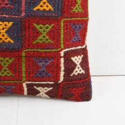 Vintage Turkish Kilim Pillow Cover Handwoven Wool Cushion - 16x16 - thumbnail 3