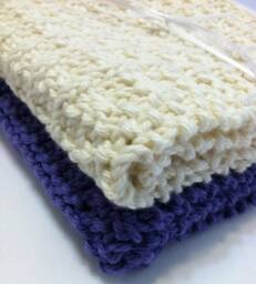 Hand Knit Cotton Wash Cloths-French Lavender & Natural Quiltsy Handmade