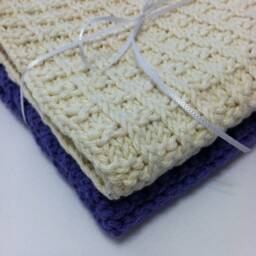 Hand Knit Cotton Wash Cloths-French Lavender & Natural Quiltsy Handmade - thumbnail 4