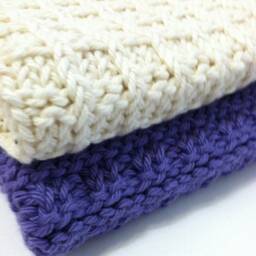 Hand Knit Cotton Wash Cloths-French Lavender & Natural Quiltsy Handmade - thumbnail 3