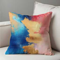 Abstract Cushion Cover, Mustard Foil Brushstroke Throw Pillow Cover With Blue, Pink & Coral Hues Case, Glam Modern Art Decor - thumbnail 4