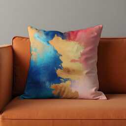 Abstract Cushion Cover, Mustard Foil Brushstroke Throw Pillow Cover With Blue, Pink & Coral Hues Case, Glam Modern Art Decor - thumbnail 2
