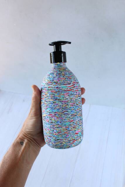 Glass Liquid Soap Dispenser 500Ml Polymer Clay Coated Pump Bottle - image 1