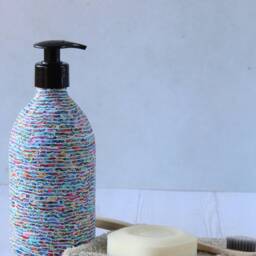 Glass Liquid Soap Dispenser 500Ml Polymer Clay Coated Pump Bottle - thumbnail 3